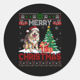 Pegatina Redonda Feliz Navidad Alaskan Malamute Perro amante Feo Xm