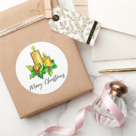 Pegatina Redonda Feliz Navidad Amarilla Y Feliz Año Nuevo