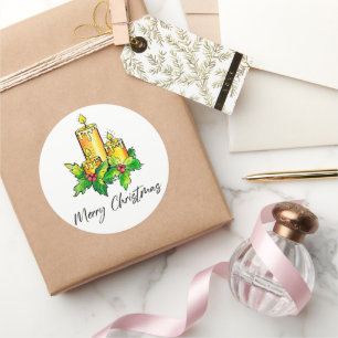 Pegatina Redonda Feliz Navidad Amarilla Y Feliz Año Nuevo