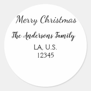 Pegatina Redonda Feliz Navidad añadir nombre de familia dirección n