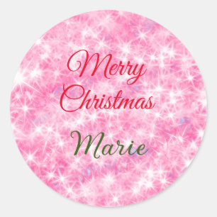 Pegatina Redonda Feliz Navidad añadir nombre sagrado purpurina de b