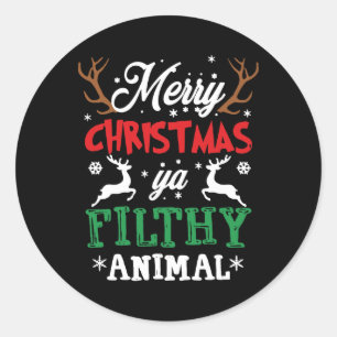 Pegatina Redonda Feliz Navidad Animal Filthy Ya Xmas Pajama