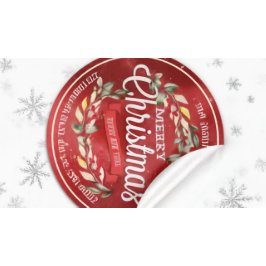 Pegatina Redonda Feliz Navidad Año Nuevo Floral Dirección Berry Roj