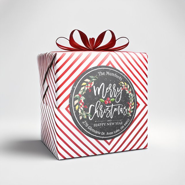 Pegatina Redonda Feliz Navidad Año Nuevo Floral Dirección Berry Roj (Subido por el creador)