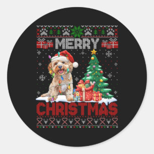 Pegatina Redonda Feliz Navidad Apoo Perro Amantes Familia Feo Navid