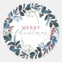 Feliz Navidad Aquarela de Acebo Azul Verde