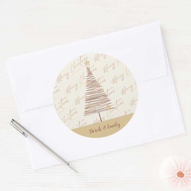 Pegatina Redonda Feliz Navidad Árbol Año Nuevo Felices Fiestas (Sobre)