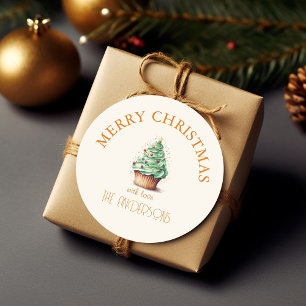 Pegatina Redonda Feliz Navidad! Árbol de Navidades-torta