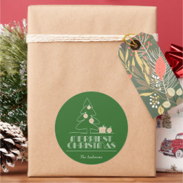 Pegatina Redonda Feliz Navidad Árbol Verde