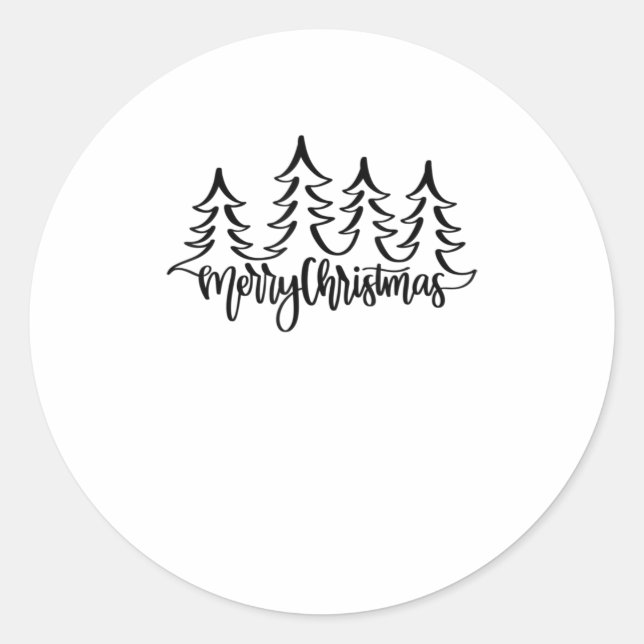 Pegatina Redonda Feliz Navidad, árboles con letras de mano para (Anverso)