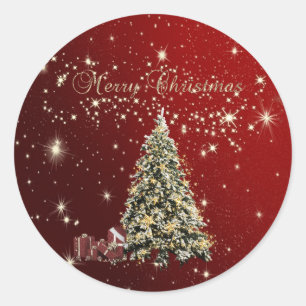 Pegatina Redonda Feliz Navidad, Árboles de Navidad, Presenta Navida