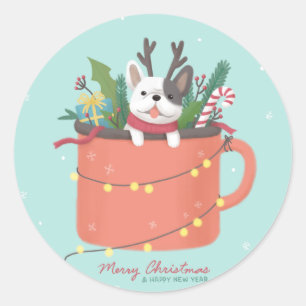 Pegatina Redonda Feliz Navidad: Arte de Ilustracion de perro