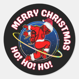 PEGATINA REDONDA FELIZ NAVIDAD ASTRONAUTA DIVERTIDO DEL ESPACIO 