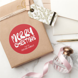 Pegatina Redonda Feliz Navidad Audaz Texto moderno Personalizado