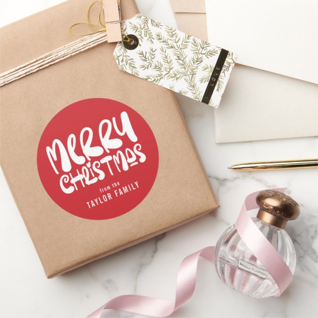 Pegatina Redonda Feliz Navidad Audaz Texto moderno Personalizado (Regalar)