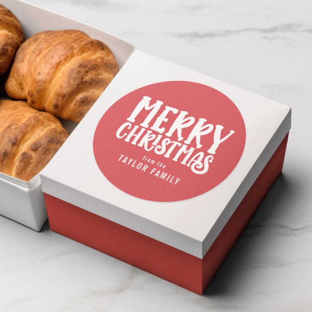 Pegatina Redonda Feliz Navidad Audaz Texto moderno Personalizado (Merry Christmas Bold Modern Text Personalized Classic Round Stickers from Ricaso. Other colors added)