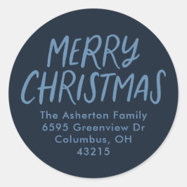 Pegatina Redonda Feliz navidad azul dirección de retorno simple