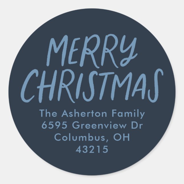 Pegatina Redonda Feliz navidad azul dirección de retorno simple (Anverso)