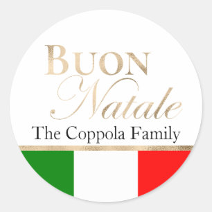 Pegatina Redonda Feliz Navidad Bandera Italiana Navidad de Oro