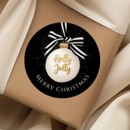 Pegatina Redonda Feliz Navidad Bauble Negro