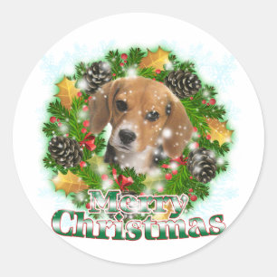 Pegatina Redonda Feliz Navidad Beagle