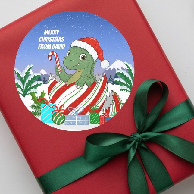 Pegatina Redonda Feliz Navidad Bebé Dinosaurio (Subido por el creador)