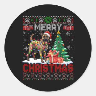 Pegatina Redonda Feliz Navidad Belga Malinois Dog Lover Ugly Xm