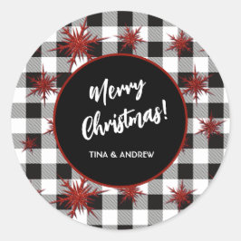 Pegatina Redonda Feliz Navidad Black White BuffalCheck