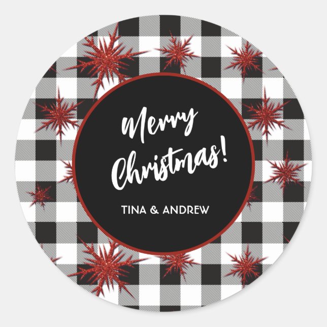 Pegatina Redonda Feliz Navidad Black White BuffalCheck (Anverso)