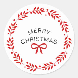 Pegatina Redonda Feliz Navidad Blanca y Roja Moderna