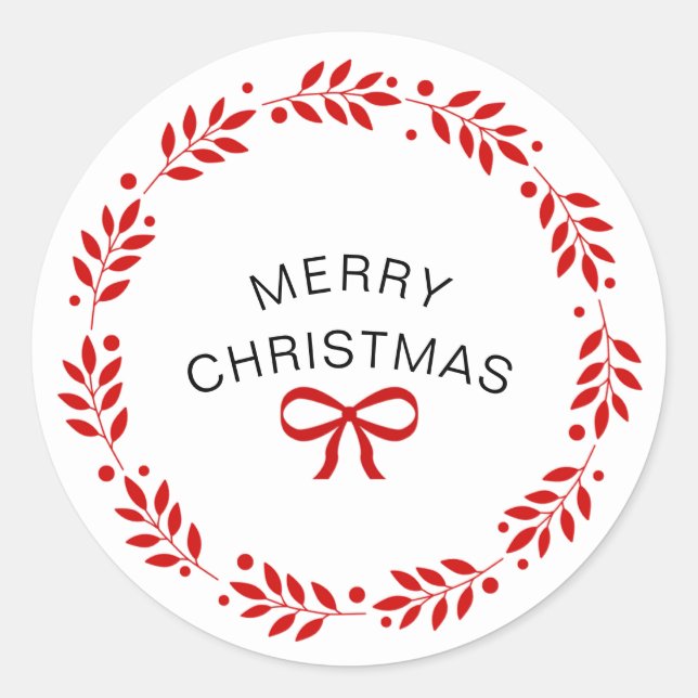 Pegatina Redonda Feliz Navidad Blanca y Roja Moderna (Anverso)
