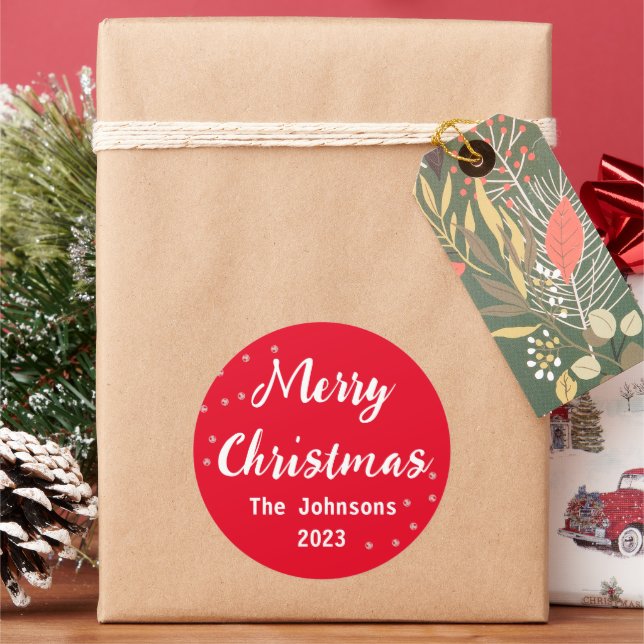 Pegatina Redonda Feliz Navidad Blanco Rojo Simple (Vacaciones)