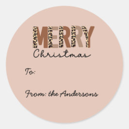 Pegatina Redonda "Feliz Navidad" Bloque de color moderno Leopard Bo