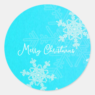 Pegatina Redonda Feliz Navidad Blue White Snflake Minimalista