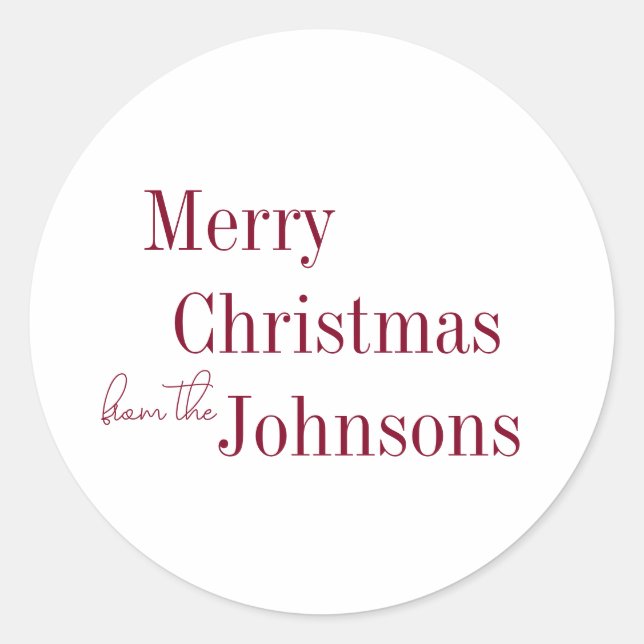 Pegatina Redonda Feliz Navidad Borgoña Minimal (Anverso)