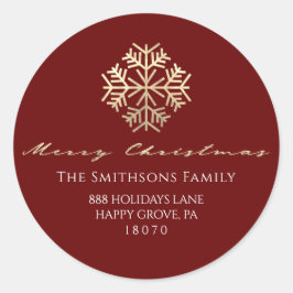 Pegatina Redonda Feliz Navidad Borgoña Oro RSVP Snowflakes