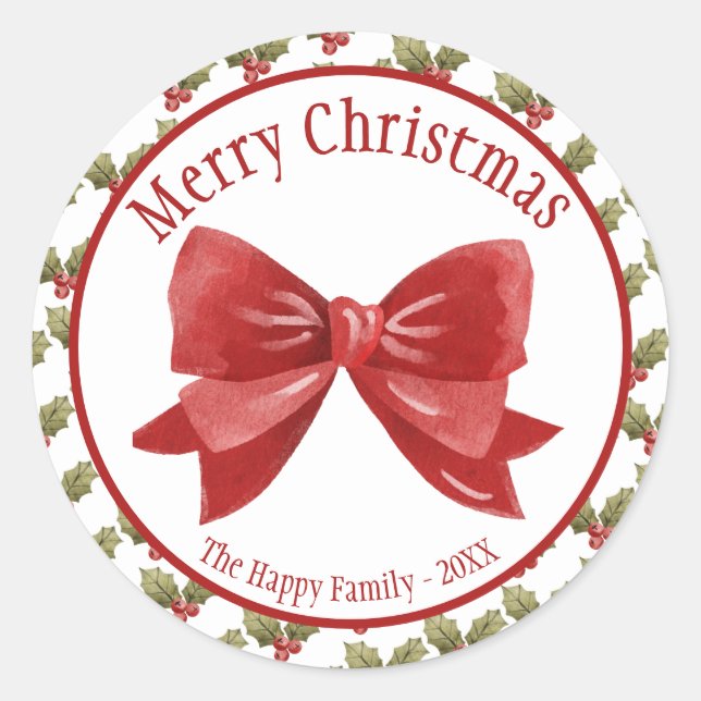 Pegatina Redonda Feliz Navidad Bow Red Botanries (Anverso)