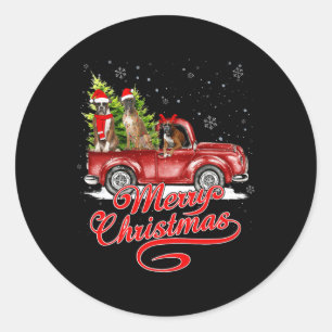 Pegatina Redonda Feliz Navidad Boxer perros Santa Reindeer Red Truc