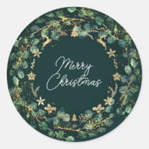 Feliz Navidad Brown Green Wreath Woodland Gold