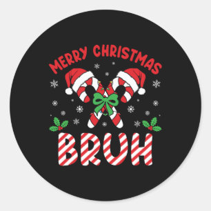 Pegatina Redonda Feliz Navidad Bruh Candy Cane Love Xmas Luces M