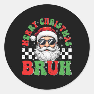 Pegatina Redonda Feliz Navidad Bruh Funny Santa Claus Retro Hombres