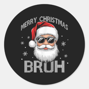 Pegatina Redonda Feliz Navidad Bruh Funny Santa Claus Retro Hombres