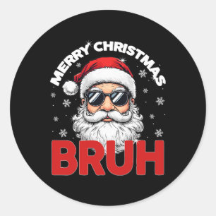 Pegatina Redonda Feliz Navidad Bruh Funny Santa Claus Retro Hombres