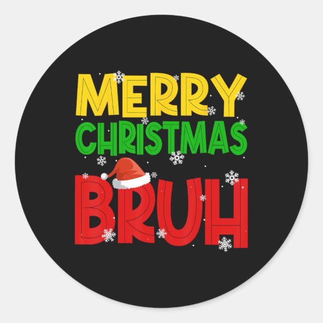 Pegatina Redonda Feliz Navidad Bruh Nochebuena Santa Claus Nieve Fl (Anverso)
