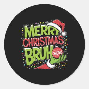 Pegatina Redonda Feliz Navidad Bruma Mano Verde Santa Hat Navidad F