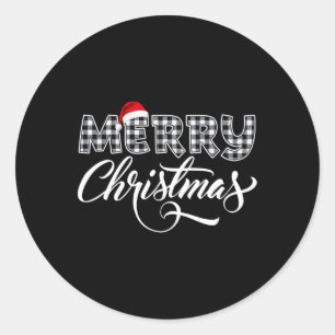 Pegatina Redonda Feliz Navidad Búfalo Negro Y Blanco Para