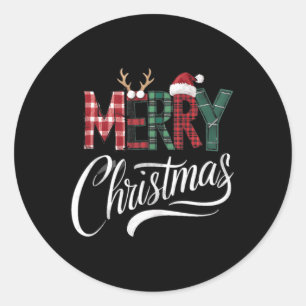 Pegatina Redonda Feliz Navidad Búfalo Negro Y Blanco Para