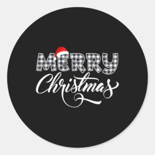 Pegatina Redonda Feliz Navidad Búfalo Negro Y Blanco Para