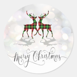 Pegatina Redonda Feliz Navidad, Búfalo Pleid Reindeer