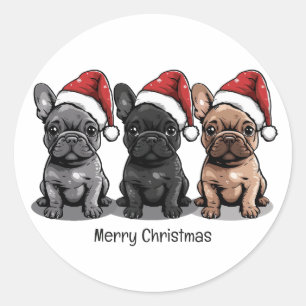 Pegatina Redonda Feliz Navidad Bulldog francés Santa Dog